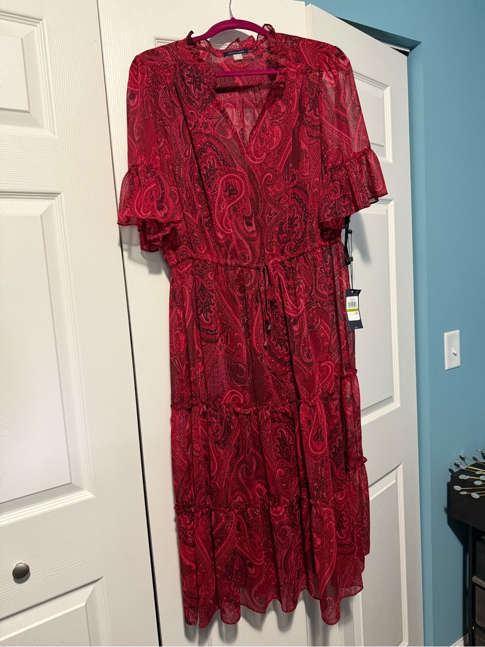 Tommy Hilfiger Red Paisley Tiered Midi Dress